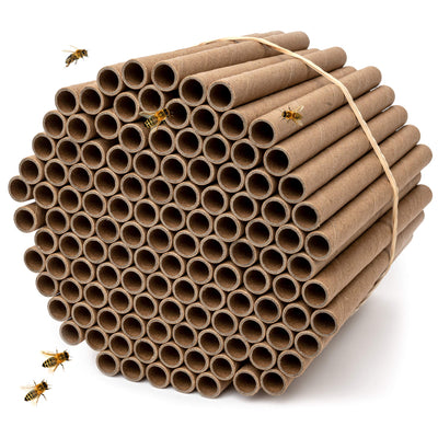Rivajam 125 Mason Bee House Cardboard Nest Tubes Refill Pack | Solitary Bee Hive & Supplies | Starter Kit & Habitat Garden Gift | Hotels Tubes & Nest Box Inserts Liners