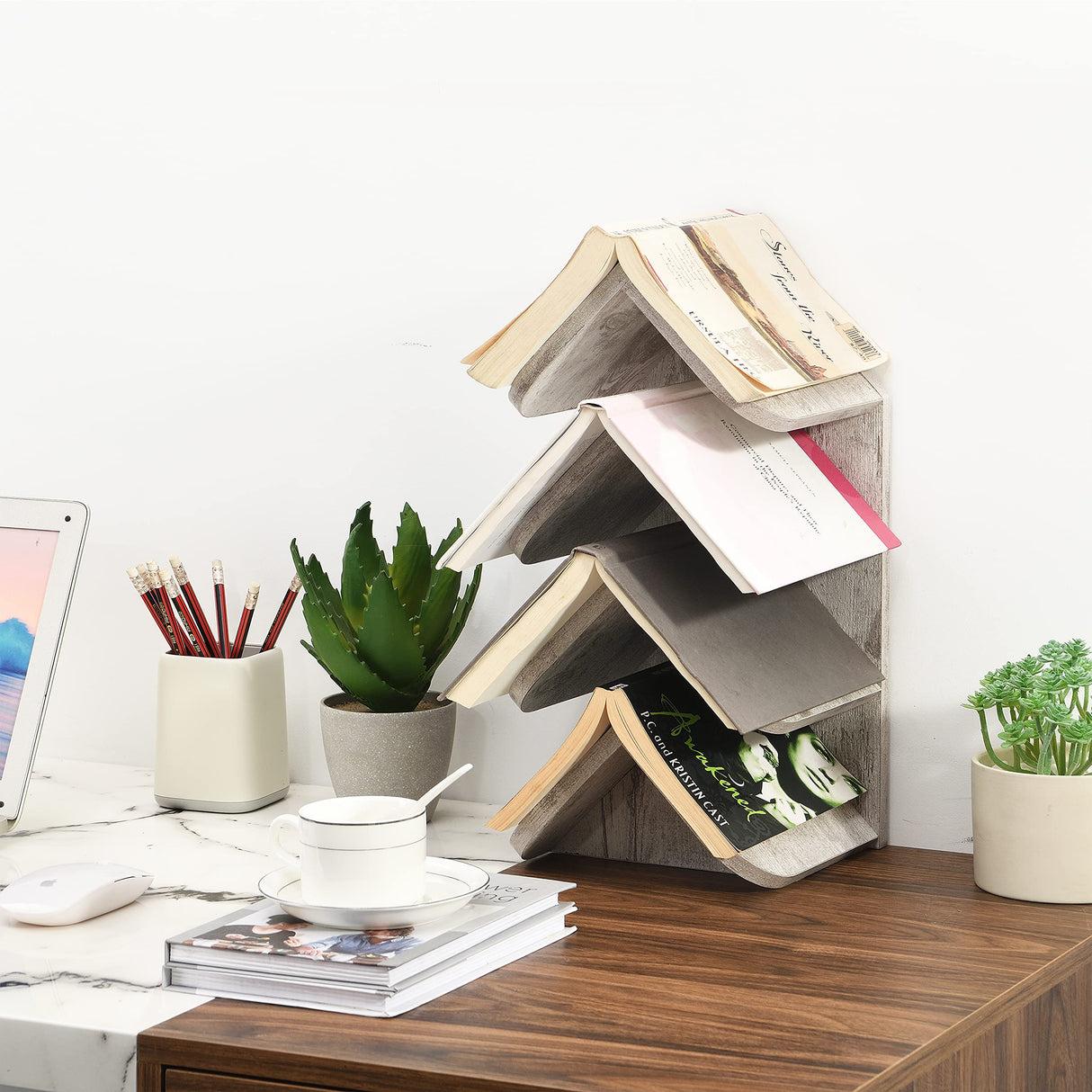 ZhuoChiMall Wisdom Tree Bookshelf, Book Tree Bookshelf, Tree Bookcase for Living Room, Bedroom, Office, Wisdom Tree Book Holder, White ZhuoChiMall