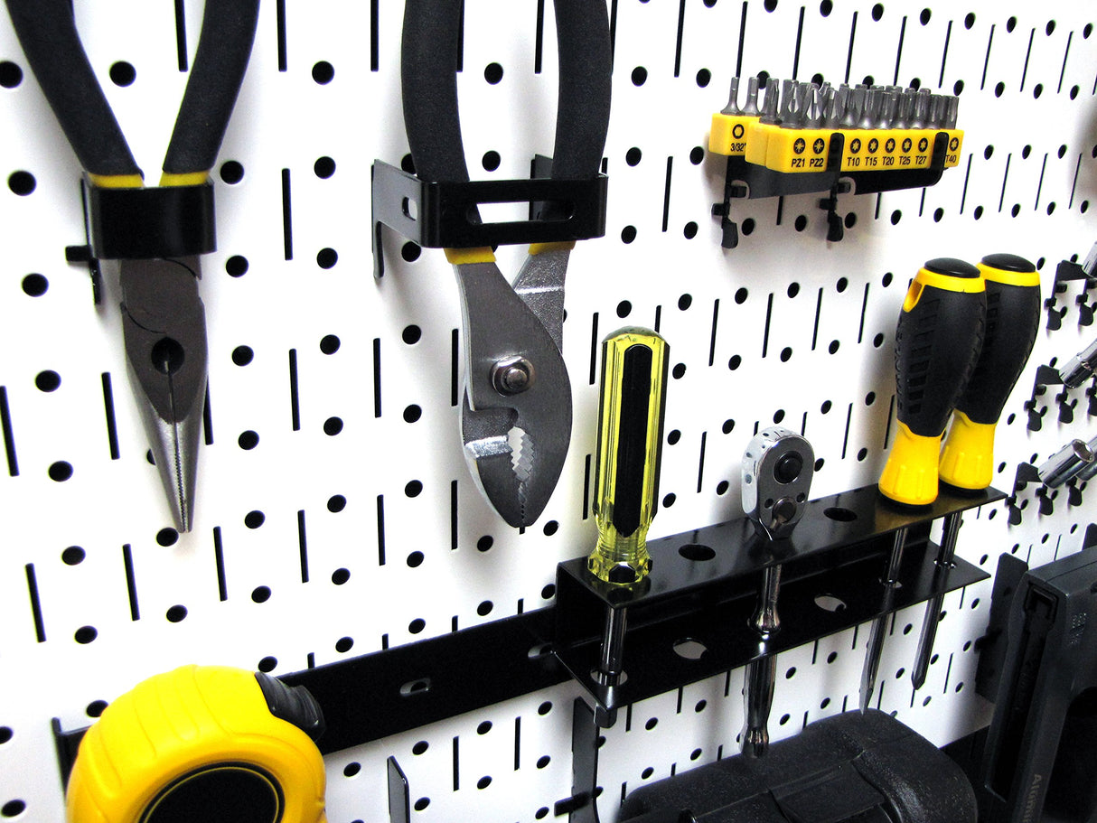 Wall Control Modular Pegboard Tool Organizer System - Wall-Mounted Metal Peg Board Tool Storage Unit for Wall Storage Tiling (White Pegboard) Wall Control