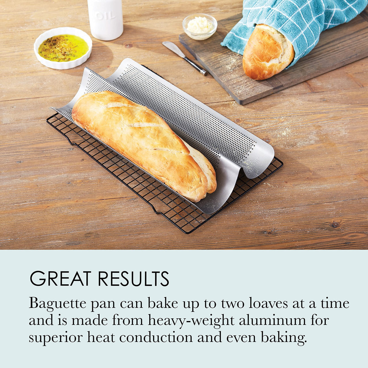 Chicago Metallic Commercial II Non-Stick Perforated French Bread Pan, Perfect for creating a crisp, golden-brown crust, Chicago Metallic