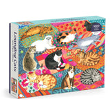 Galison Lounging Cats – 1000 Piece Jigsaw Puzzle Featuring Beautiful Artwork of A Variety of Feline Friends Lounging On Colorful Quilts Galison