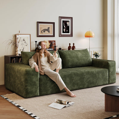 PUQEOAO 71" Loveseat Sofa in a Box,Plush Corduroy Fabric Deep Seat Couch,No Assembly Required,Space-Saving Design,Comfy Seater Sofa for Living Room, Apartment, Bedroom & Office,Modern,Green