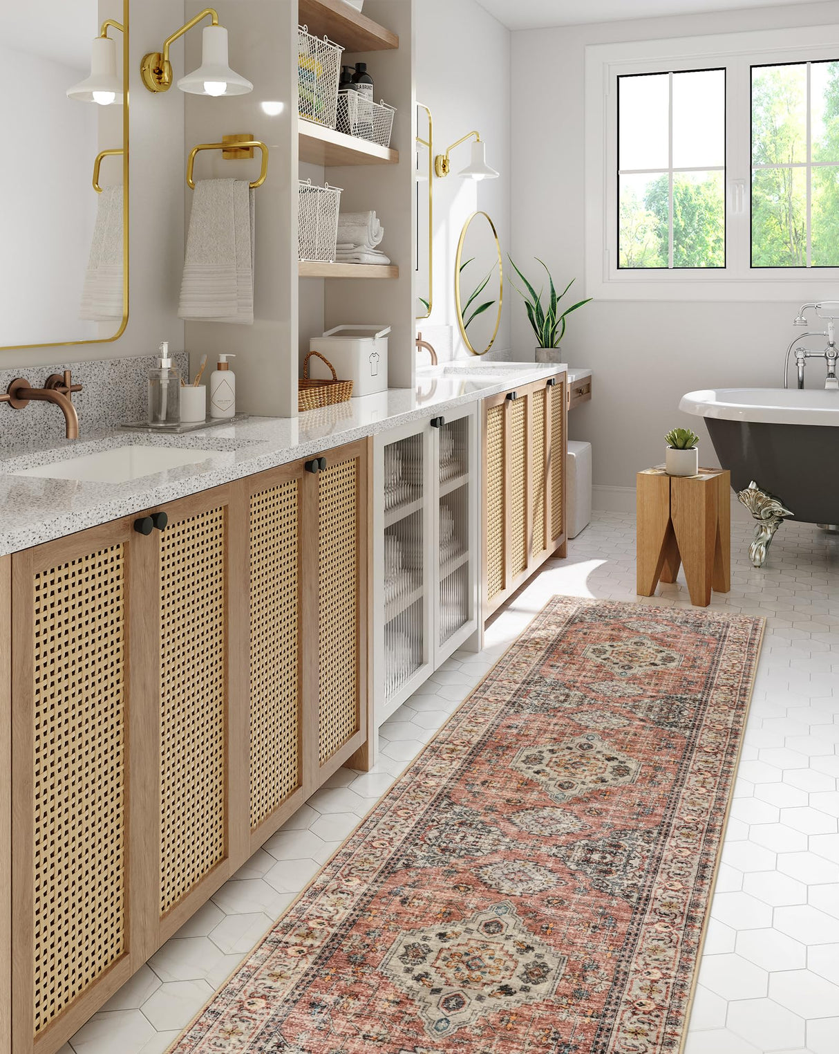 Lahome Oriental Hallway Runner Rug, 2.5x8 Kitchen Runner Non Slip Ultra-Thin, Soft Washable Hallway Rug Distressed Non Shedding Long Carpet for Entryway ‎Laundry Room Bathroom, Peach/Orange Lahome