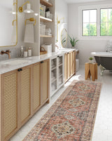 Lahome Oriental Hallway Runner Rug, 2.5x8 Kitchen Runner Non Slip Ultra-Thin, Soft Washable Hallway Rug Distressed Non Shedding Long Carpet for Entryway ‎Laundry Room Bathroom, Peach/Orange Lahome