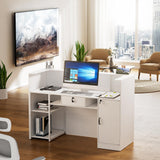 PAKASEPT Modern Reception Desk with LED Lights, 63 Inches Front Counter Table with Lockable Drawer & Shelves, Checkout Counter for Reception Room, Lobby, Beauty Salon, Retail,Office PAKASEPT