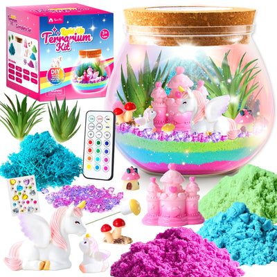 VigorFun Unicorn Terrarium Kit for Kids - Creative LED Night Light Gifts for Girls Birthday Age 3+, DIY Arts & Crafts Light Up Kit, Unicorn Toys for Kids 4 5 6 7 8 9 10 Year Old