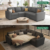 HONBAY Sectional Sleeper Sofa with Pull Out Bed, L Shaped Couch with Storage Seat, Modular Sectional Couches for Living Room, Dark Grey HONBAY