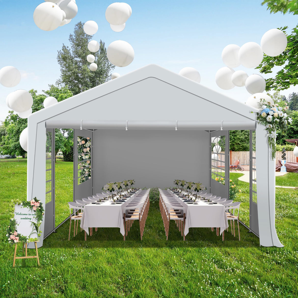 QZEN 20'x20' Canopy Party Tent, Heavy Duty Wedding Tent with Removable Sidewall & 4 Sand Bags, Outdoor Event Tent for Wedding, Birthday Party (20' x 20') QZEN