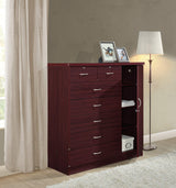 Hodedah 7 Drawer Jumbo Chest, Five Large & Two Smaller Drawers with Two Lock, Hanging Rod, and Three Shelves | Mahogany, 17.76" D X 47.24" W X 48.39" H Hodedah