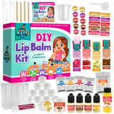 KEFF 51Pcs Lip Balm Making Kit - DIY Set for Natural Ingredients - Make Your Own Lip Gloss & Lip Balm for Kids Makeup Kit with Beeswax, Shea Butter, Flavor Oils, Mica Color Powders KEFF