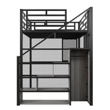 Merax Modern Full Heavy Metal Loft Bed with Wardrobe & Desk, Multifunction Loft Bed Frame with Staircase, Storage Shelves for Bedroom, Dorm, Appartment Space-Saving Black Merax