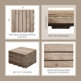 THYOI 10 Pcs Interlocking Deck Tiles, Waterproof Acacia Wood Patio Flooring for Balcony & Outdoor Use (White, 10 Pcs - 12.1 Square Ft) THYOI