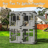 TRYKERPET 4 Tiers Catio Outdoor Cat Enclosure, Outdoor Cats House with 4 Wheels, Cat Enclosure Window Access with Removable Floor, Upgraded Resting Box, Waterproof Roof, Wooden Indoor Pet Cage, Grey TRYKERPET