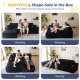 MAXYOYO 104" Modular Sectional Couch with L-Shape Chaise, Modern Boneless Couch for Living Room, Sofa in A Box, Oversized Sofa Sleeper with Deep Seat, No Assembly Required, Black MAXYOYO