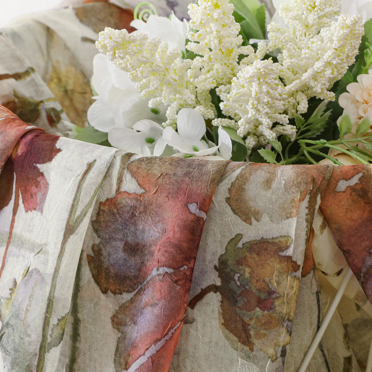 OWENIE Crushed Semi Sheer Curtains 72 Inches Length 2 Panels, Floral Pattern Design Rod Pocket Light Filtering Farmhouse Curtains for Bedroom Living Room, 2 Pieces Total 84 Inch Wide, 72 inch Long OWENIE