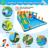 Yaheetech Inflatable Water Slide with Market Stand, Bounce House for Kids Aged 3-8 with 2 Slides for Outdoor Backyard, Splash Pool, Climbing Wall, 750W Air Blower, Ring and Ball Toss Games Yaheetech