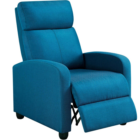 Topeakmart Fabric Recliner Sofa Push Back Recliner Chair Adjustable Modern Single Reclining Chair Upholstered Sofa with Pocket Spring Living Room Bedroom Home Theater Blue Topeakmart
