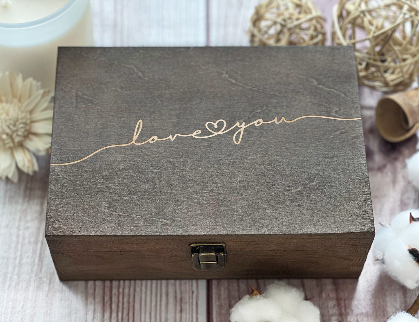 Love You Memory Wooden Decorative Box Gift For Wife Wedding Gift For Couples Laser Engraved Custom Box Keepsake Box Memory Box Wooden Art 8.5 in x 6