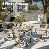 NATURAL EXPRESSIONS Patio Swivel Dining Set of 5, 4-Piece Mesh Sling High Back Chairs, 1-Piece 38" Square Woodgrain Steel Dining Table with 1.65'' Umbrella Hole for Outdoor Garden Yard NATURAL EXPRESSIONS