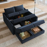HONBAY Modular Sectional Sleeper Sofa with Storage Velvet Sectional Sleeper Couch with Chaise Sleeper Sectional Couches for Living Room,Dark Blue HONBAY