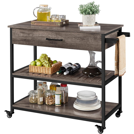 Yaheetech Kitchen Cart with Storage, Rolling Kitchen Island with Drawer and Towel Rack, Utility Shelf Microwave Stand Cart with Lockable Wheels for Dining Room, 40 x 20 x 36 inches, Taupe Woo - WoodArtSupply