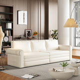 DNChuan 93.7" Chesterfield 3 Seater Pull Out Sofa Bed King Size with Pillows, PU Leather 3-in-1 Convertible Sleeper Couch with Nails Trim, Space Saving for Living Room, Cream White DNChuan