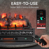 TURBRO Eternal Flame 30 in. WiFi Infrared Quartz Electric Fireplace Log Heater with Sound Crackling, Realistic Pinewood Logs, Adjustable Flame Colors, Remote Control, Thermostat, Timer, EF30-PB, 1500W TURBRO