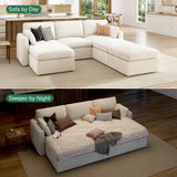 HONBAY Modular Sectional Sofa, Sectional Couch with Storage Seats, Chenille Sectional Couches for Living Room, Beige HONBAY
