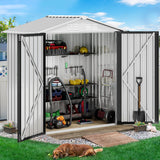 DWVO 5.6' x 3.2' Outdoor Storage Shed, Large Metal Tool Sheds, Heavy Duty Storage House with Lockable Doors & Air Vent for Backyard Patio Lawn to Store Bikes, Tools, Lawnmowers,White DWVO