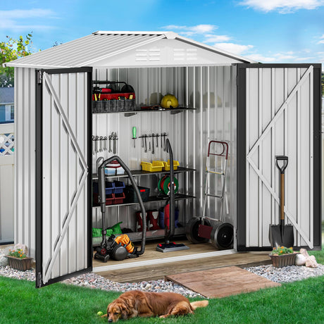 DWVO 5.6' x 3.2' Outdoor Storage Shed, Large Metal Tool Sheds, Heavy Duty Storage House with Lockable Doors & Air Vent for Backyard Patio Lawn to Store Bikes, Tools, Lawnmowers,White DWVO