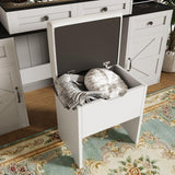 Merax Vanity Desk with Mirror, LED Lights and Power Outlet, Large Glass Top Makeup Vanity Table with 5 Drawers & 4 Cabinets, Farmhouse Dressing Table and Cushioned Storage Stool, for Bedroom, White Merax