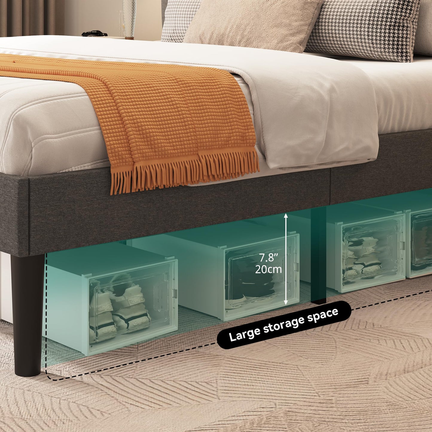 YITAHOME King Size Upholstered Bed Frame with LED Lighting, Headboard Storage, and Charging Station - Grey - WoodArtSupply