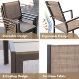 Devoko Patio Dining Set 7 Piece Outdoor Furniture with Rectangular Table and 6 Stackable Chairs Family Conversation Set for Garden Backyard Deck (Brown) Devoko