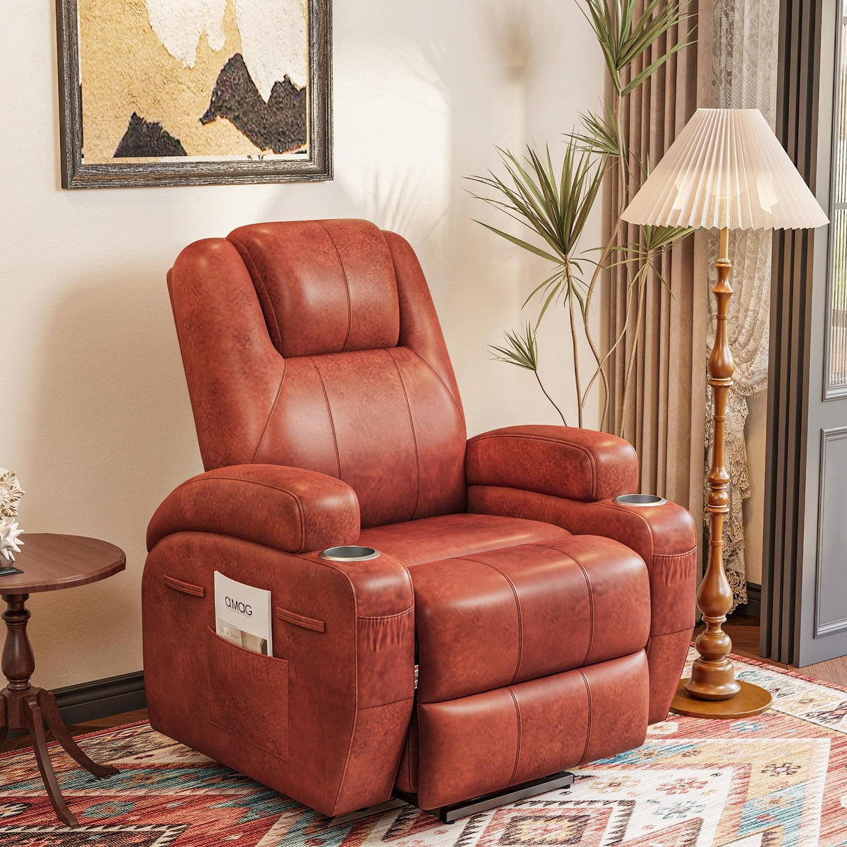 Flamaker Power Lift Recliner Chair Electric Lift Recliner for Elderly Power Lift Recliner Chair with Cup Holders Side Pockets for Living Room (Leathaire, Brown) Flamaker