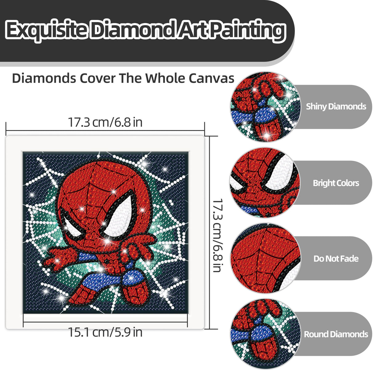 Mlife Diamond Art Painting Kits for Kids with Frame Art and Crafts for Kid, Diamond Art Kits for Kids Ages 4-8-12, Cartoon Art Kit for Kid,Adult Beginner,DIY,Gift,Home Decoration(Spiderman) Mlife