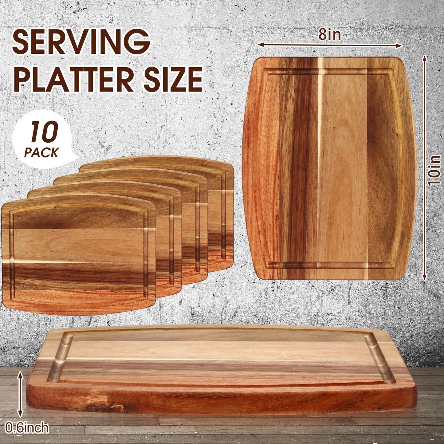 Kigley 10 Pcs Wooden Dinner Plates Cutting Boards Bulk for Laser Engraving with Juice Groove Chopping Board Charcuterie Board Carving Tray for Kitchen Housewarming Gift (8 x 10 Inch)