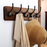 Dseap Coat Rack Wall: Patented, Heavy-Duty, 17.4" Long 5-Double-Hooks Wooden Wall Mounted Coat Rack Coat Hanger Hook Rail for Winter Coats Hat Jacket Clothing, Natural & Black Dseap