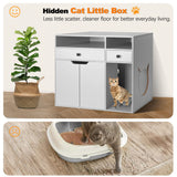DOUSY Large Cat Litter Box Enclosure, Wooden Washroom Cabinet with Barn Door, Hidden Cat House Side Table, Grey DOUSY