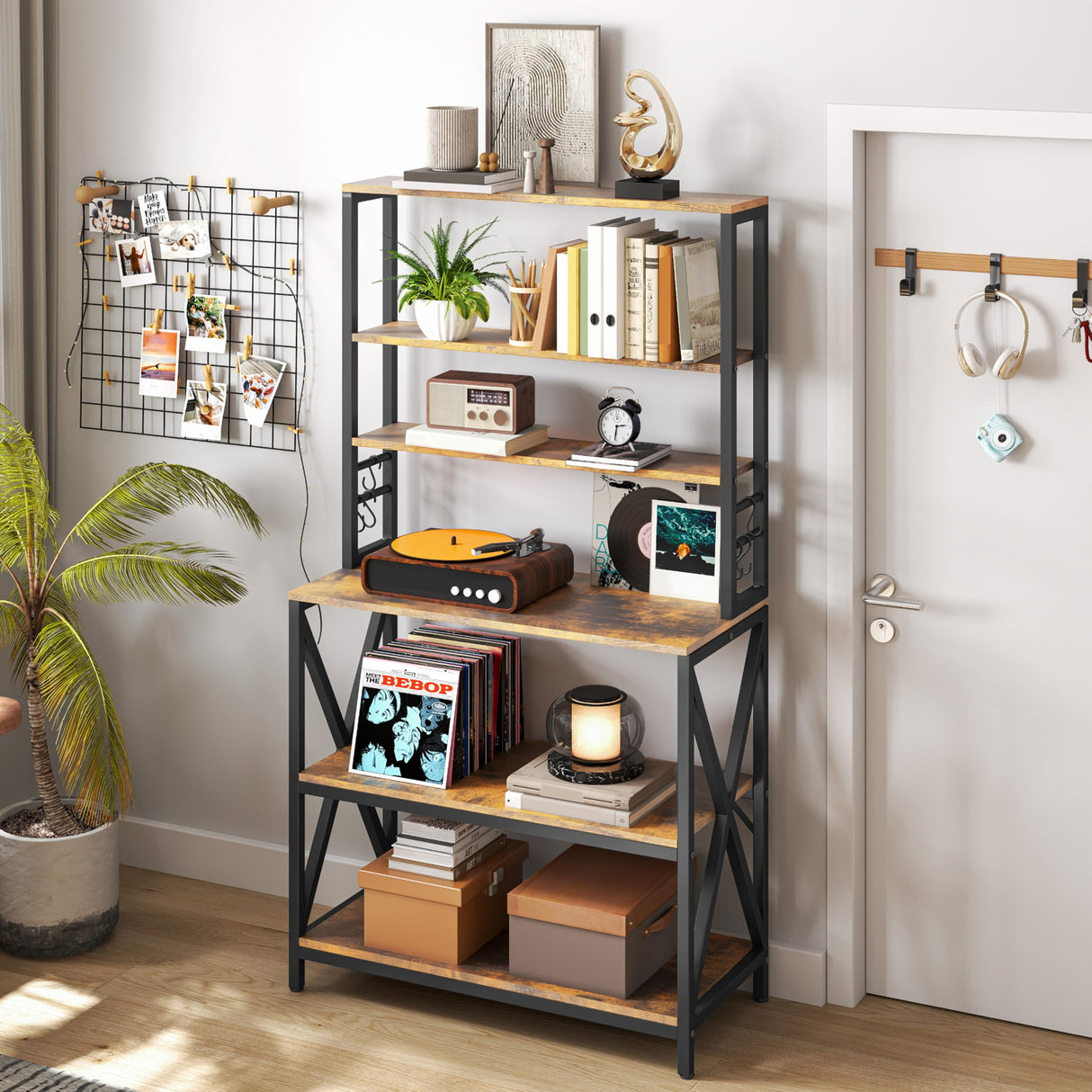 Yaheetech 6-Tier Kitchen Bakers Rack, 31.5 Inch Coffee Bar Table, Farmhouse Microwave Oven Stand Cabinet for Small Spaces, Corner Organizer Storage Shelf for Spices and Pots Rustic Brown Yaheetech