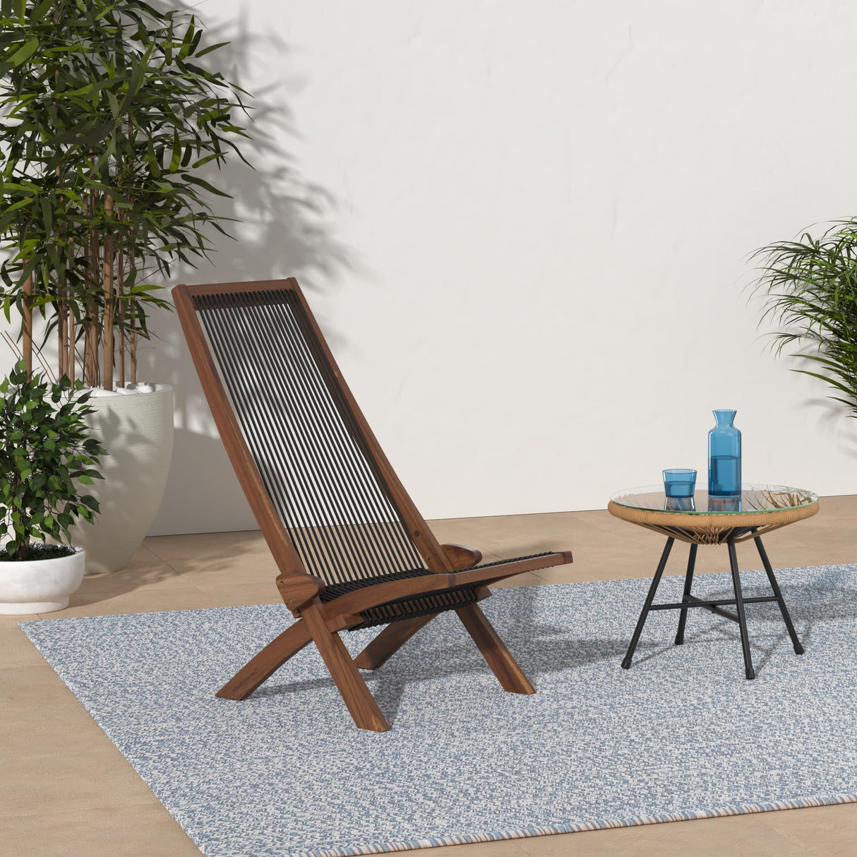 CleverMade Tamarack Folding Rope Chair - Foldable Outdoor Low Profile Wood Lounge Chair for the Patio, Backyard, and Deck, No Assembly Required CleverMade