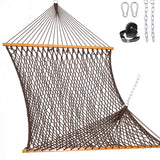 Lazy Daze Hammocks Double Rope Hammock, 2 Person Traditional Outdoor Hand Woven Cotton Rope Hammock with Spreader Bar, Chains, Tree Straps for Patio Yard - Max 450 Lbs, Brown Lazy Daze Hammocks