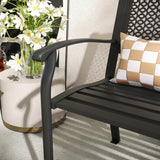 VICLLAX 50” Outdoor Garden Bench with Armrests and Backrest, Waterproof Patio Metal Bench for Park, Porch, Backyard, Round Pattern Back VICLLAX