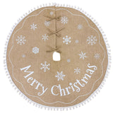 AerWo Christmas Tree Skirt 48 Inches, Burlap Tree Skirt Printed with White Snowflake and Merry Christmas Decor, Brown Tree Skirt for Christmas Decorations New Year Holiday Party Supply Indoor Outdoor AerWo