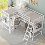 Harper & Bright Designs L-Shaped Loft Bed with Desks, Wood Twin Size Loft Bed with Ladder & 2 L-Shaped Desks, Corner Twin Bed for Kids, Teens, Adults (White) Harper & Bright Designs