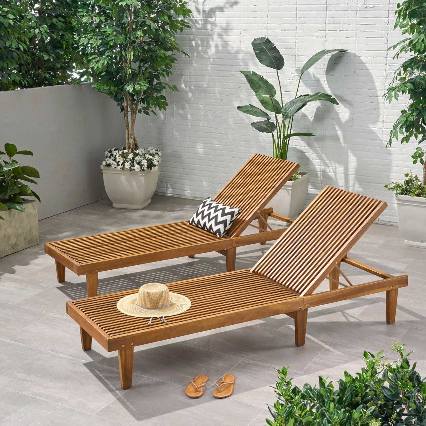 Christopher Knight Home Nadine Outdoor Wooden Chaise Lounge (Set of 2), 78.75 "W x 24 "D x 12 "H, Teak