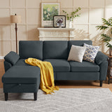 Chireca 80" Convertible Sectional Sofa, Small L Shaped 3 Seat Couch with Reversible Storage Chaise, Modern Polyester Fabric Sofa Couches for Living Room, Apartment and Small Space, Dark Grey Chireca