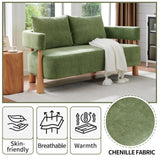 QNZK 67" L Loveseat Sofa, Mid Century Modern Sofa Couch with 2 Pillows, Comfy Chenille Couches, Upholstered Small Sofa for Living Room, Bedroom, Apartment & Office, Easy Assembly, Green QNZK