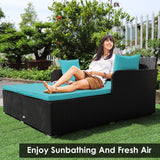 Tangkula Outdoor Rattan Daybed, Sunbed Wicker Furniture w/Spacious Seat, Upholstered Cushion & High-Resilience Sponge, Wicker Patio Sofa Set w/Extra Pillows for Courtyard Poolside(Turquoise) Tangkula