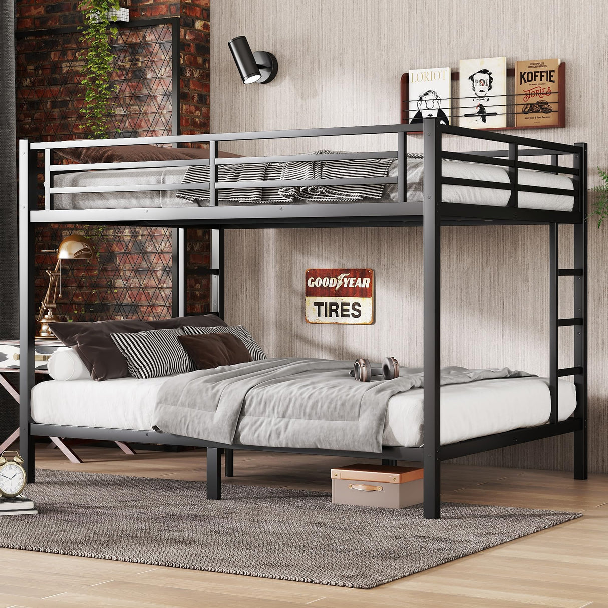 Bellemave Queen Over Queen Bunk Bed, Heavy Duty Metal Bunk Bed Frame, Queen bunk Bed for Adults, Adult bunk beds Heavy Duty, Queen Bunk Bed, Black Bellemave