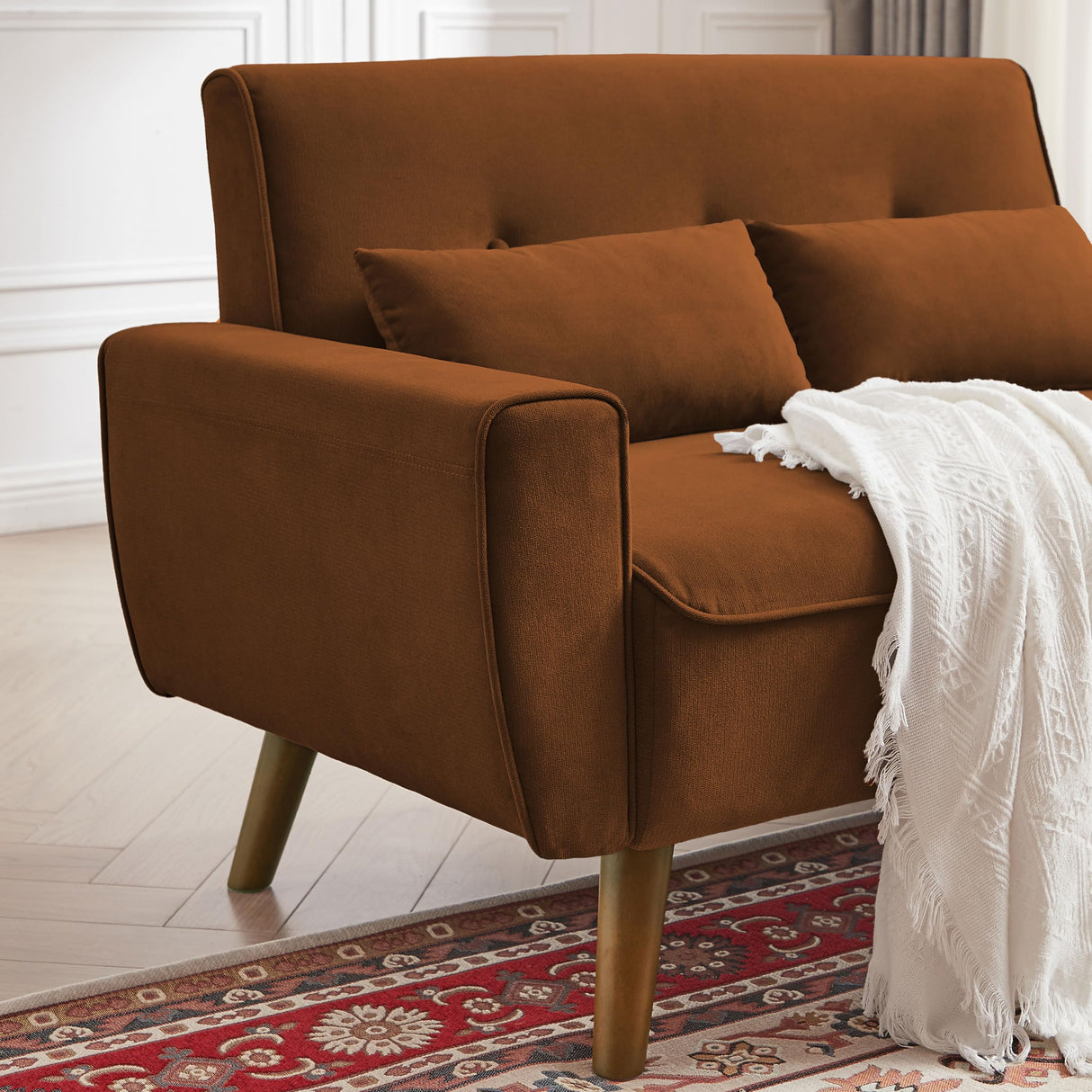 Portaforta Small Loveseat Sofa, 48" Mid Century Love Seat Couch, Modern 2 Seat Tufted Couches with Throw Pillows for Living Room, Apartment, Bedroom, Orange Portaforta